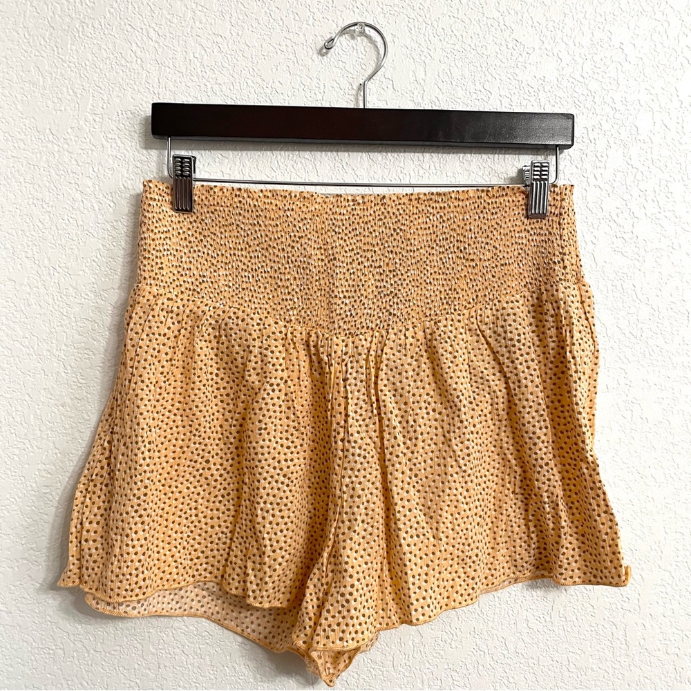 NWT Aerie Womens Shorts Orange Flowy Spotted Pull On Smocked Waist Size Large